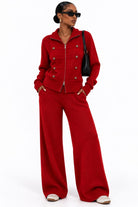 Red knit pants set