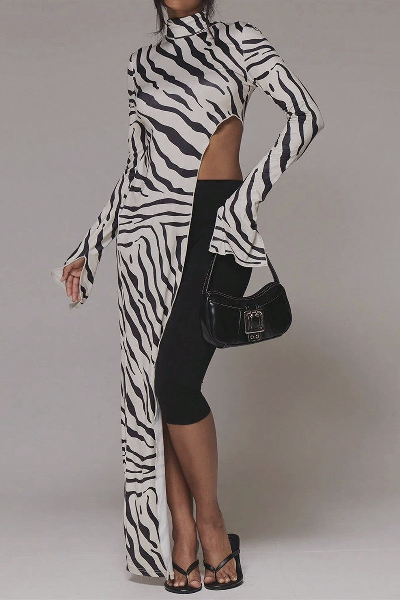 Women's zebra print asymmetrical cut out top