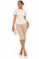 Women's ivory gold chain embellished crew neck tee