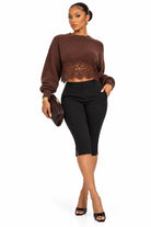 Women's high waist flare capri stretch trousers