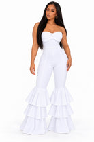 Women's white ruffled jumpsuit