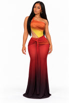Women's ombre cut out one shoulder maxi dress