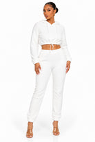 Women's white pullover hoodie and joggers set