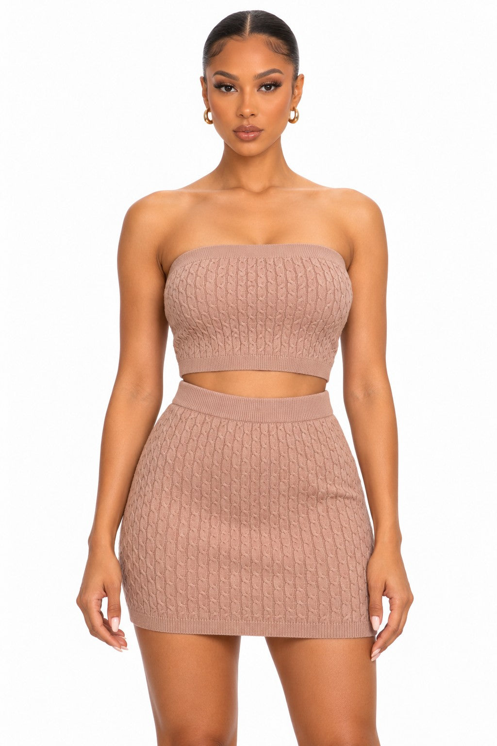Women's strapless crop top and mini skirt set