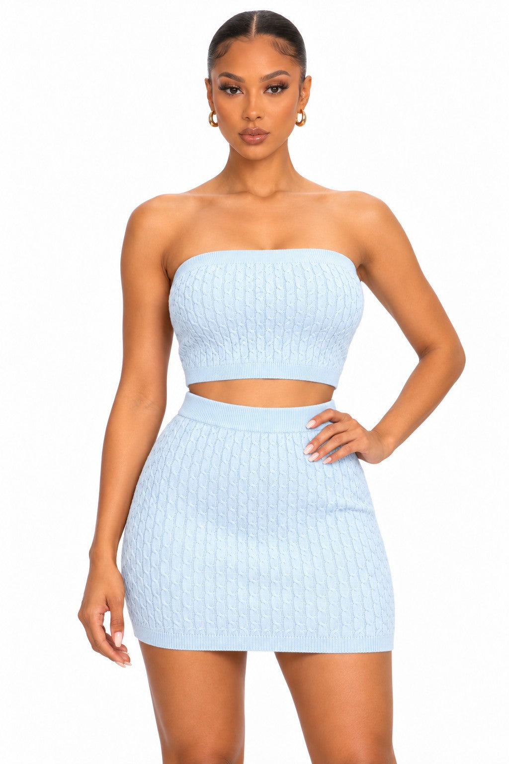 Baby blue strapless skirt set