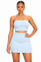 Baby blue strapless skirt set