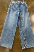 Wide leg jeans button detail