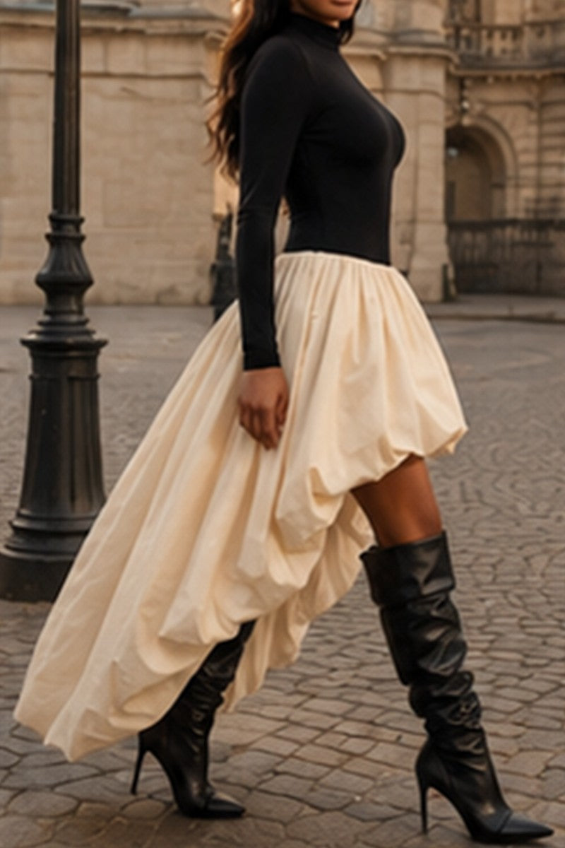 Women's plus size mock neck bubble hem maxi dress