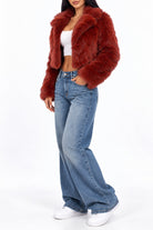 Faux fur cropped coat wide lapel