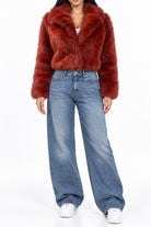 Cream faux fur cropped coat