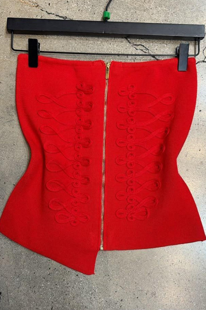 Red strapless bustier top