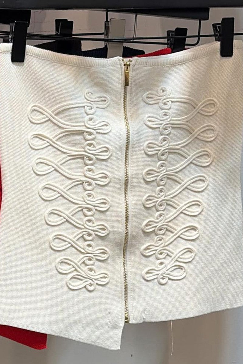 White strapless bustier top