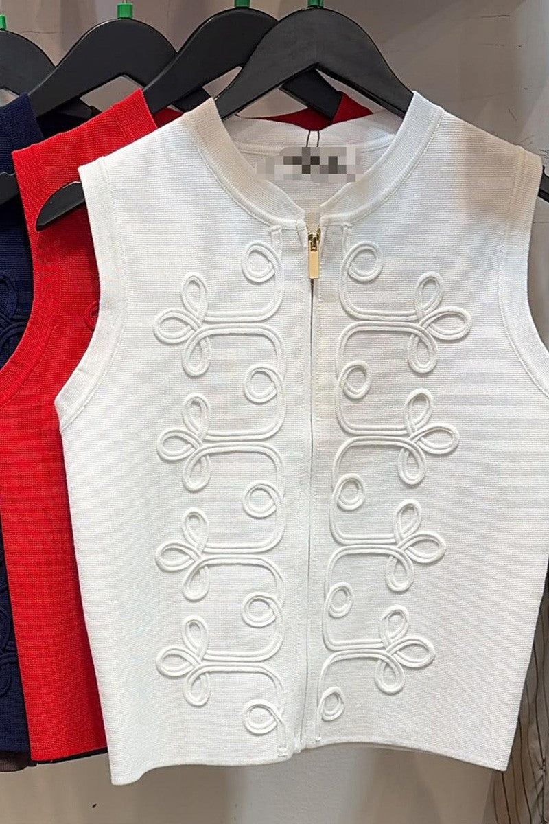 Knit zip-up vest top front view