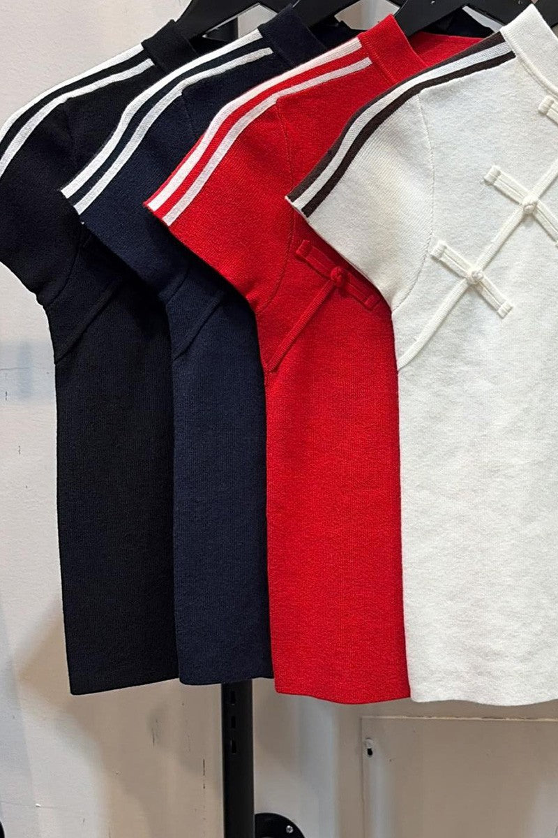 Mandarin collar knit top colors