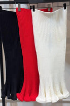 Ribbed knit midi skirt in black, red and white