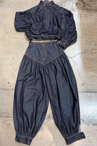 Indigo denim balloon jeans set side view