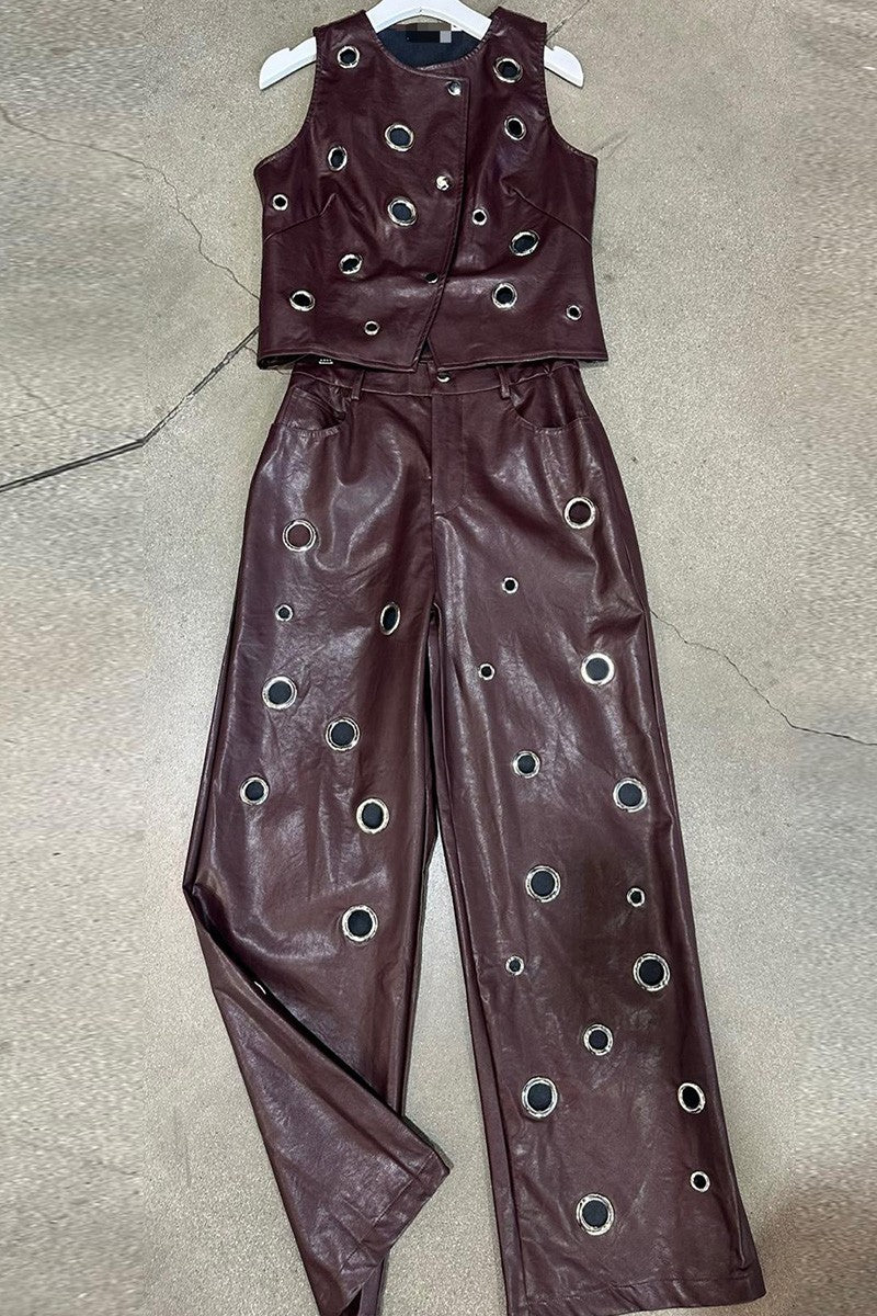 Faux leather vest grommet eyelet detail