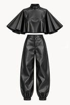 Black faux leather two piece set detail