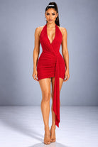 Women's Sparkling Halter-Necked Ruched Mini Dress – side view