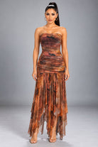 Women's Strapless Ruched High-Low Maxi Dress – front view