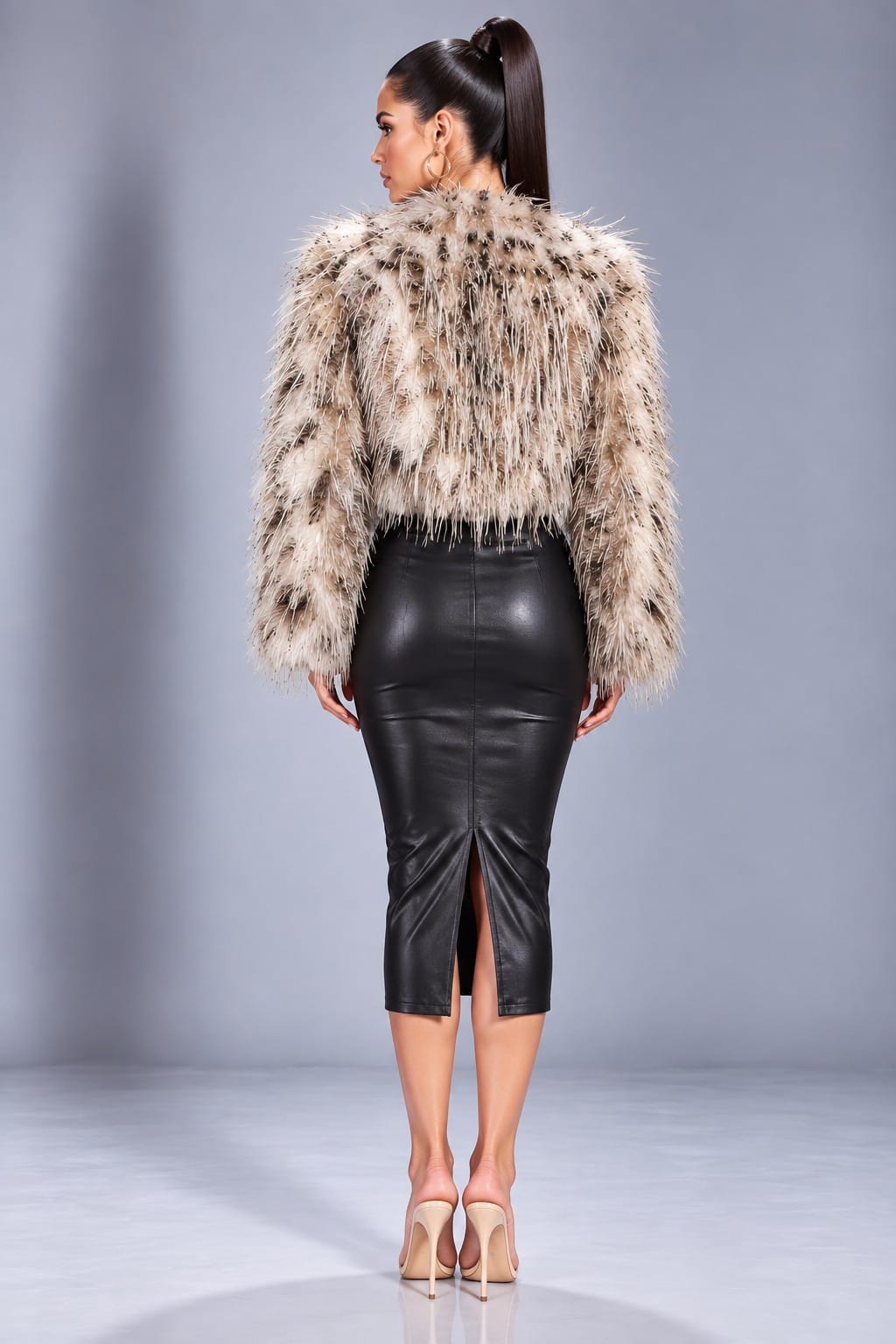 Women's Shaggy Faux Fur Cropped Jacket – side view