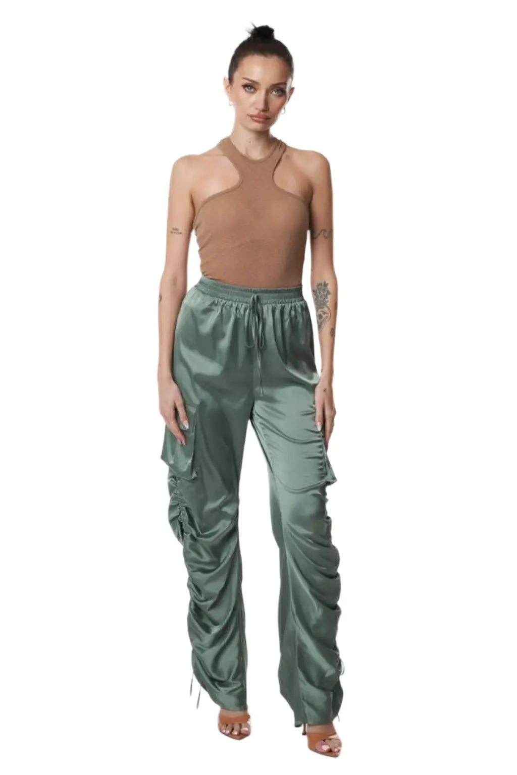 High-waist satin cargo pants - Epicplacess