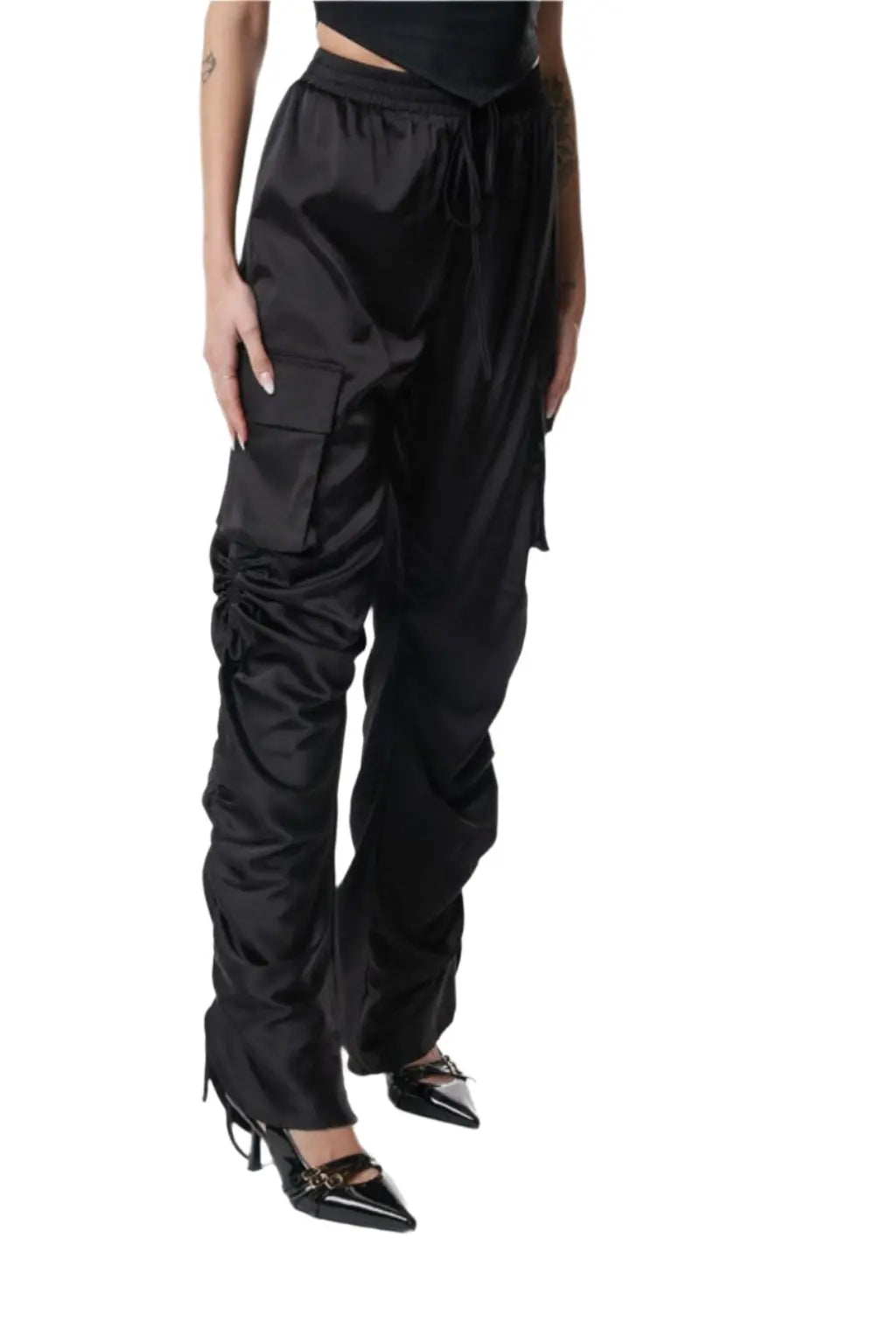 Satin cargo pants side view - Epicplacess
