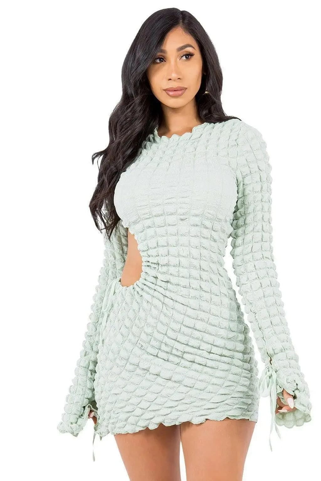 Blue sweater mini dress back view - Epicplacess