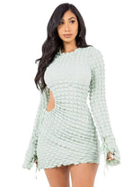 Blue sweater mini dress back view - Epicplacess