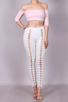 Lace-up front pants front view