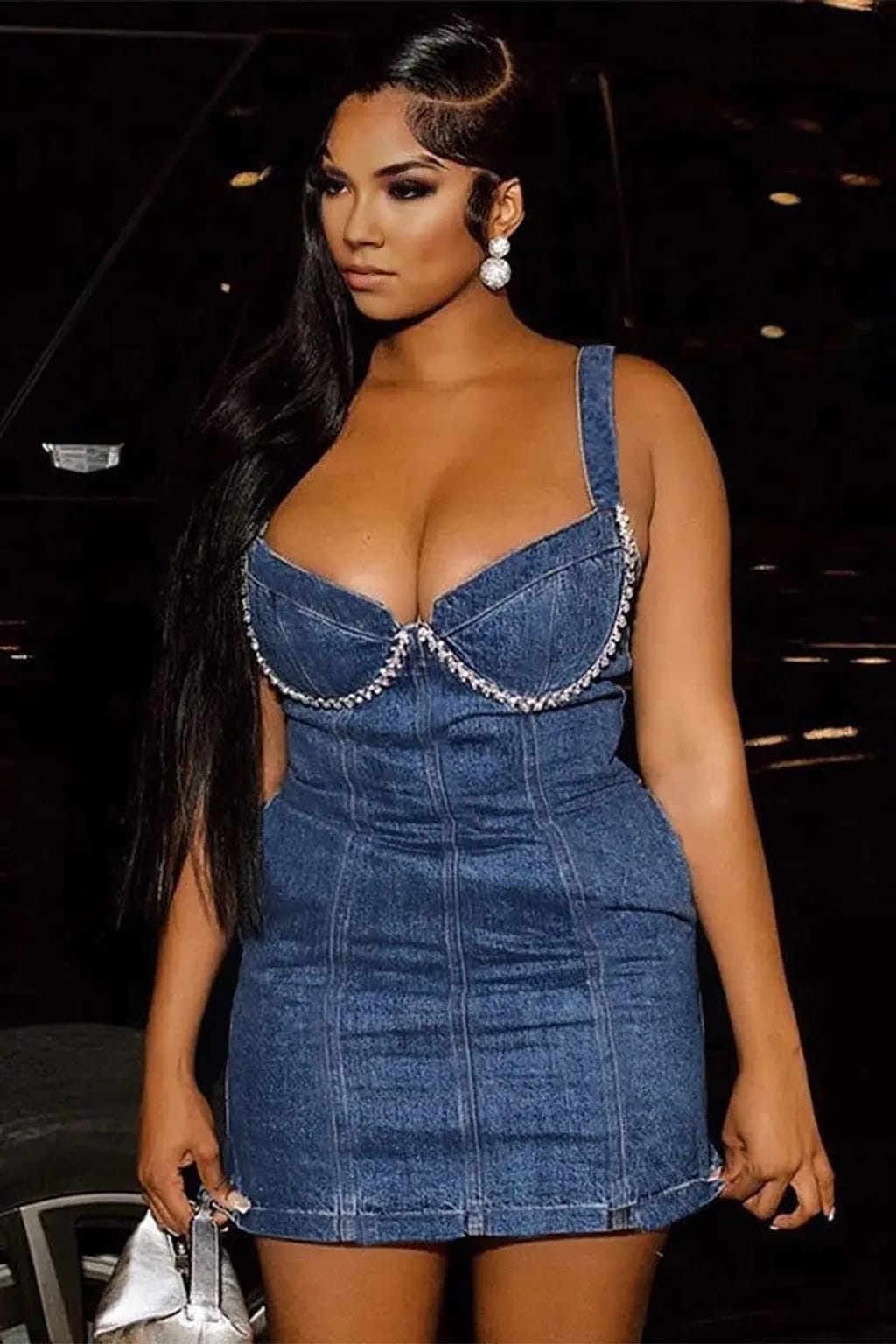 Tara rhinestone blue denim mini dress - Epicplacess