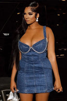 Tara rhinestone blue denim mini dress - Epicplacess