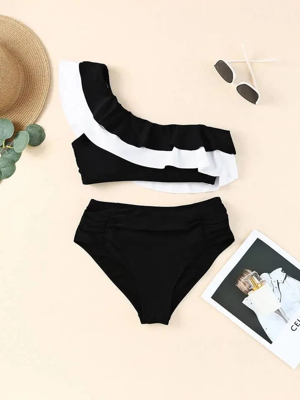 Ruche black one-shoulder bikini set - Epicplacess