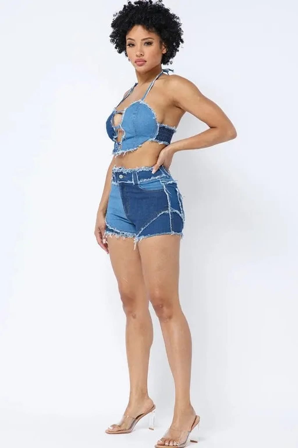 Blue patchwork denim set - Epicplacess