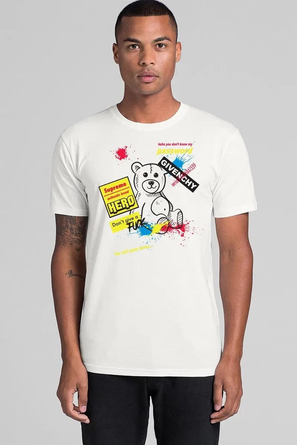 Splatter graphic tee front view - Epicplacess