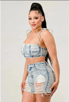 Denim shorts set outfit view - Epicplacess