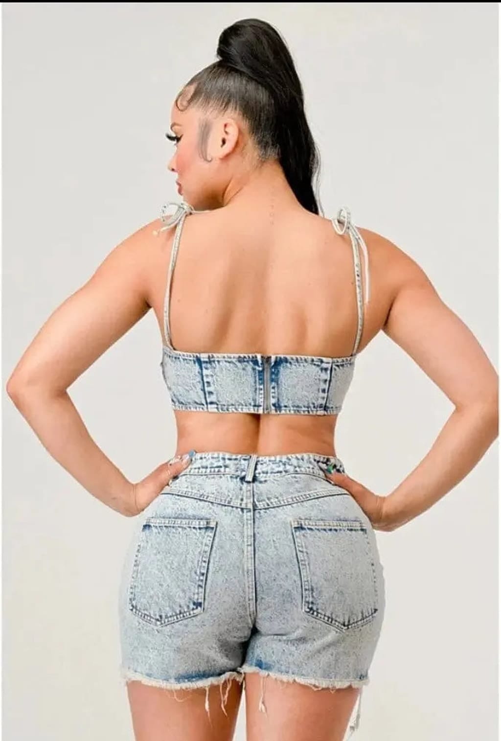 Denim shorts set back view - Epicplacess