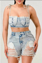 Denim shorts set front view - Epicplacess