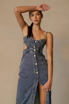 Denim midi dress front view - Epicplacess