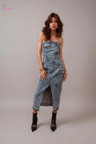 Rustic denim wrap midi dress - Epicplacess