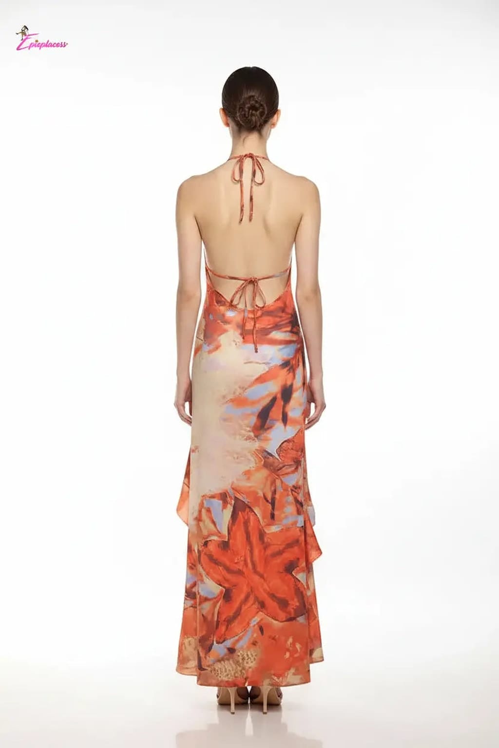 Floral halter maxi dress front view - Epicplacess