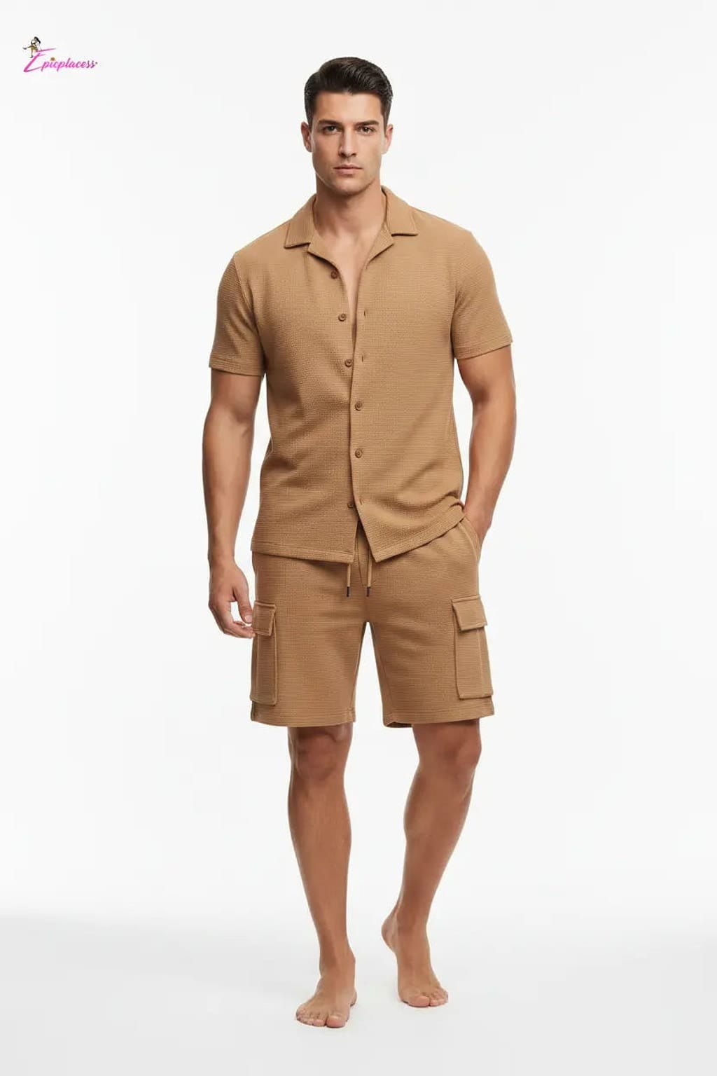 Men's button-up shirt and cargo shorts set - Epicplacess