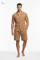 Men's button-up shirt and cargo shorts set - Epicplacess