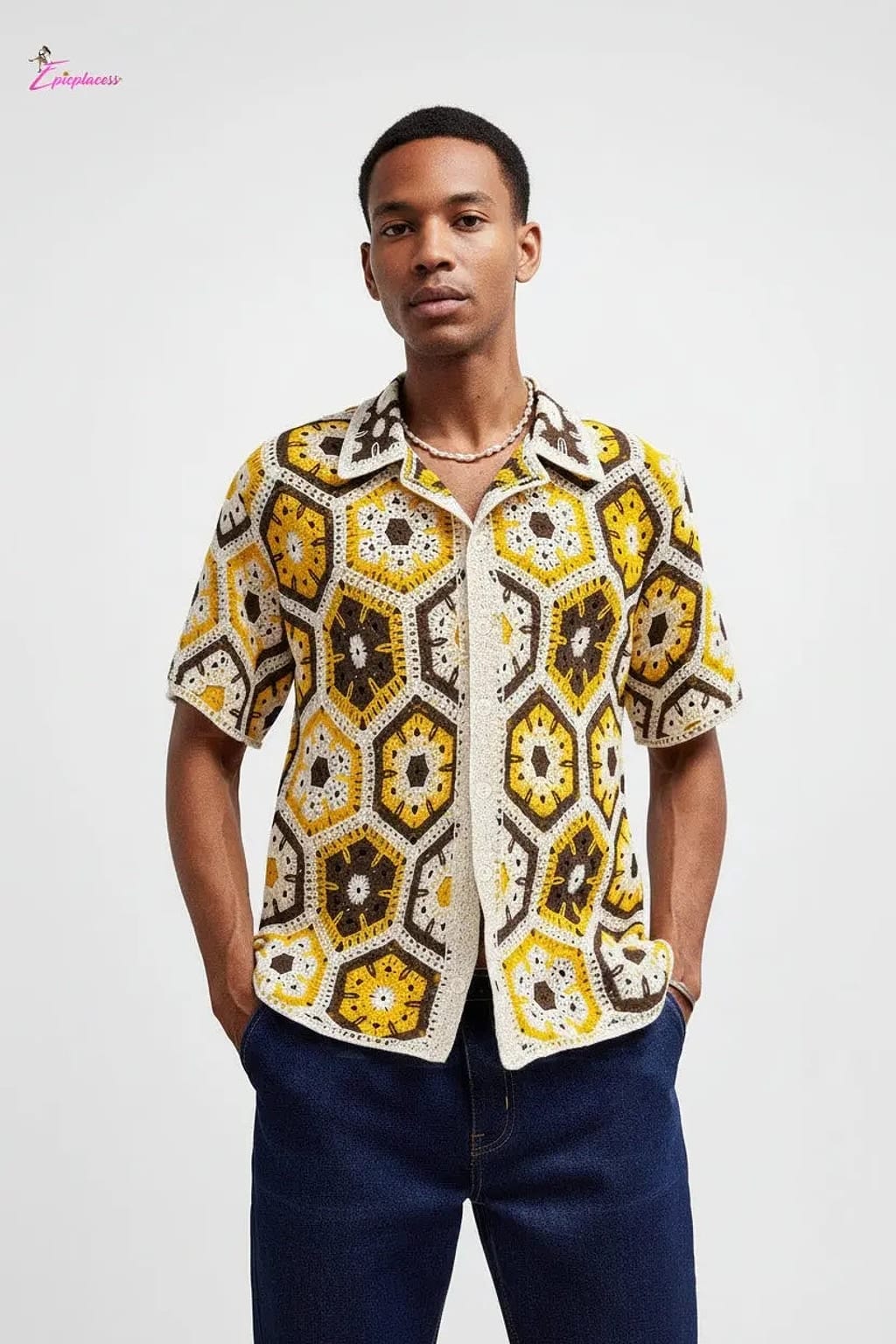 Golden crochet open-knit shirt - Epicplacess