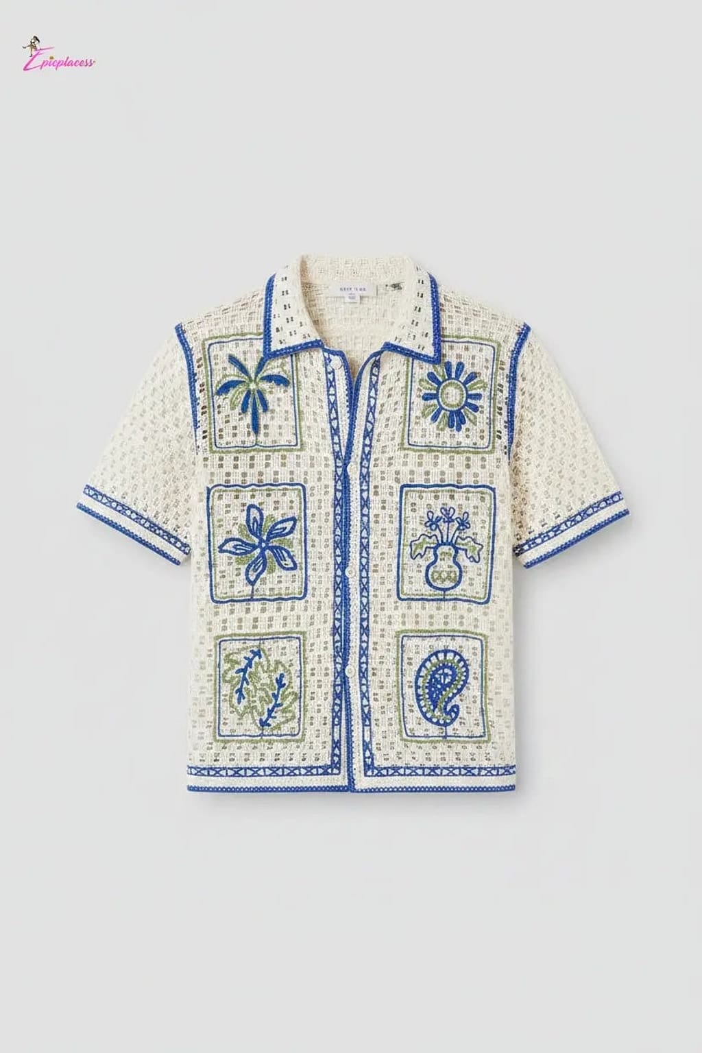 Ivory botanical crochet button shirt - Epicplacess