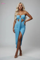 Ruched midi dress front view - Epicplacess