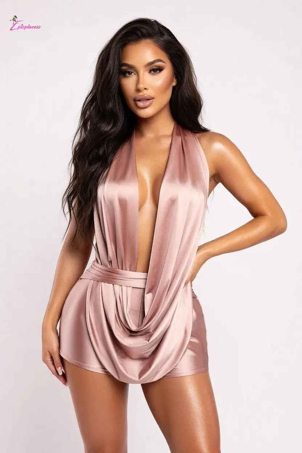 Draped cowl mini dress final detail - Epicplacess