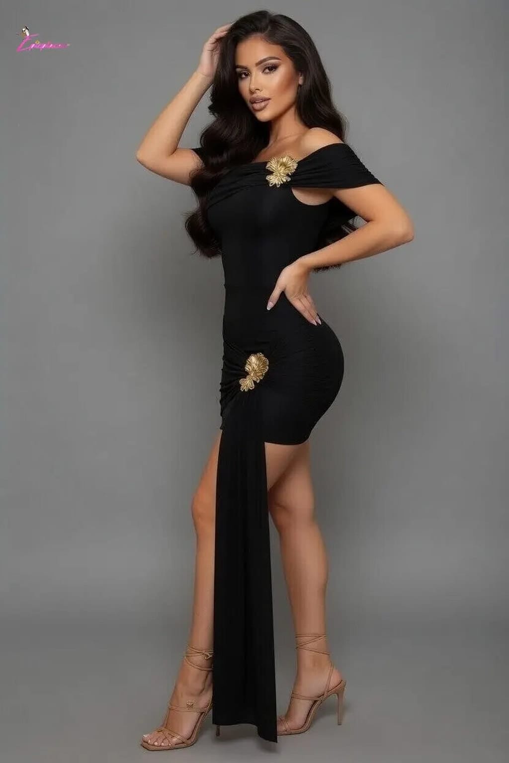 Gold brooch dress product view - Epicplacess