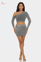 One-shoulder ribbed knit skirt set - Epicplacess