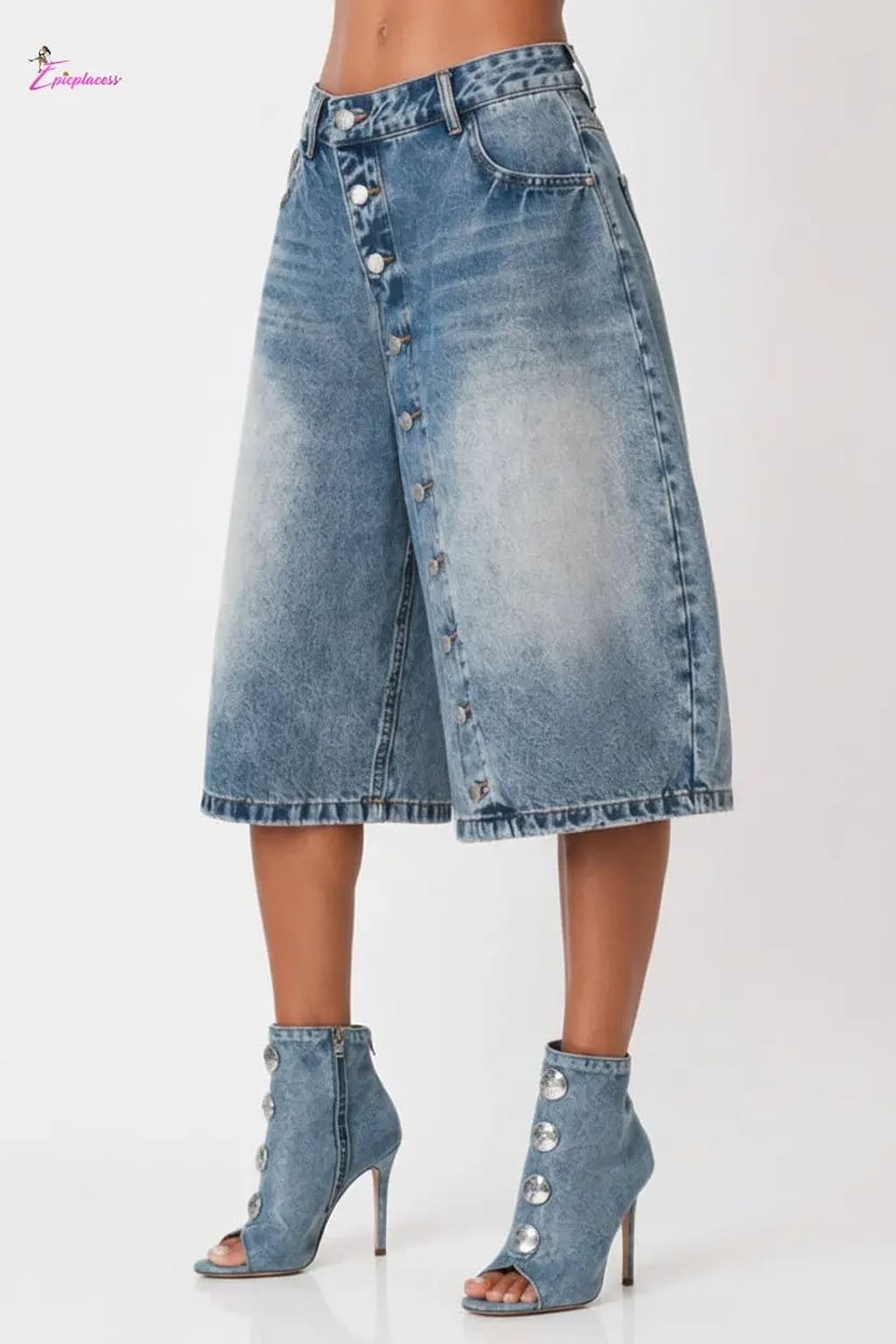 Wide leg button-front denim culottes - Epicplacess